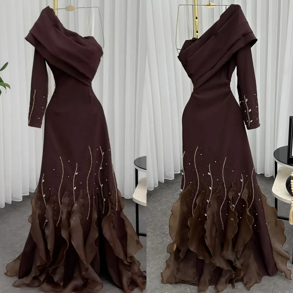 

Customized High Quality Organza Sequined Pleat Trumpet One-shoulder Long Dresses Bespoke Occasion Matching