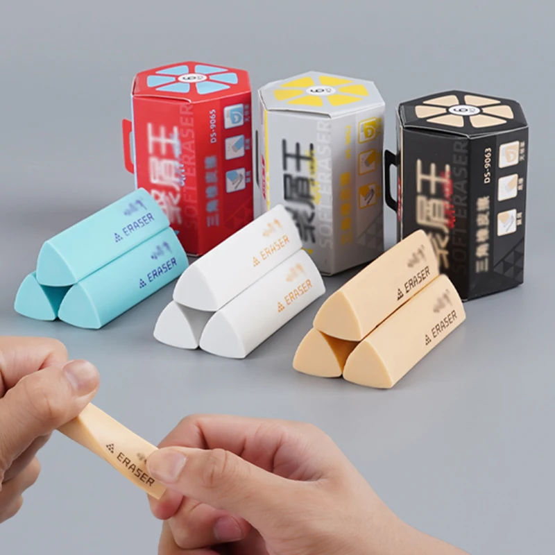 6Pcs Boxed Triangular Erasers, Erase Words in Stripes, Clean and Polycrumb, Daily Penciling and Drawing Art Use