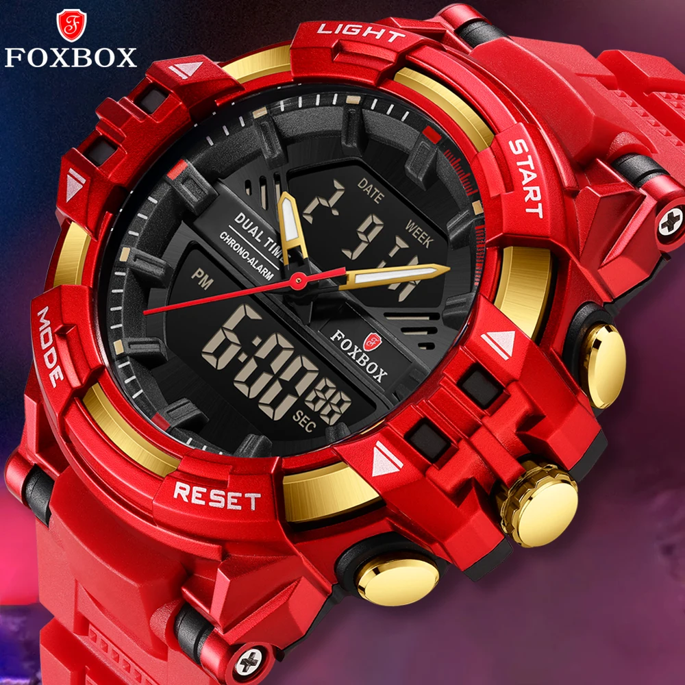 Foxbox LED Digital Men Watch G Style Military Sports Electronic Double Display Date waterproof Quartz Watch Relogio Masculino