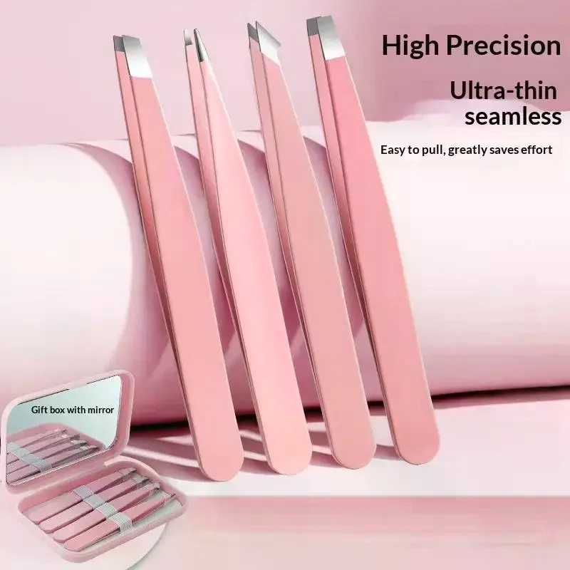 4 قطعة الفولاذ المقاوم للصدأ الحاجب كليب الملقط مجموعة الحاجب الملقط الحاجب التشذيب مجموعة أدوات الجمال والتهيأ مع علبة مرآة