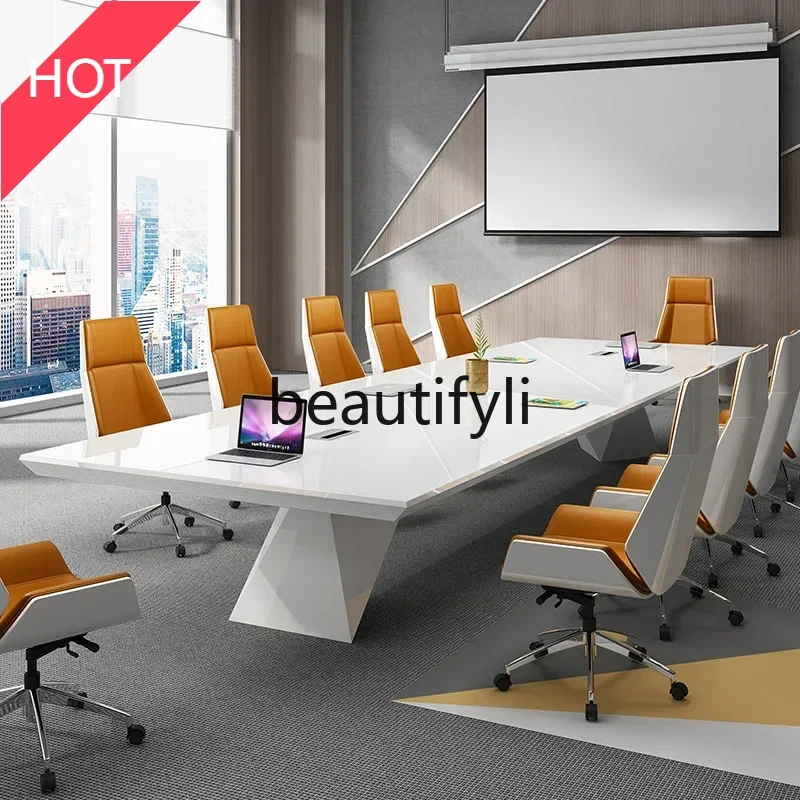 zq1Conference Table Lacquered Simple Modern Meeting Room Discussion Training White Conference Table