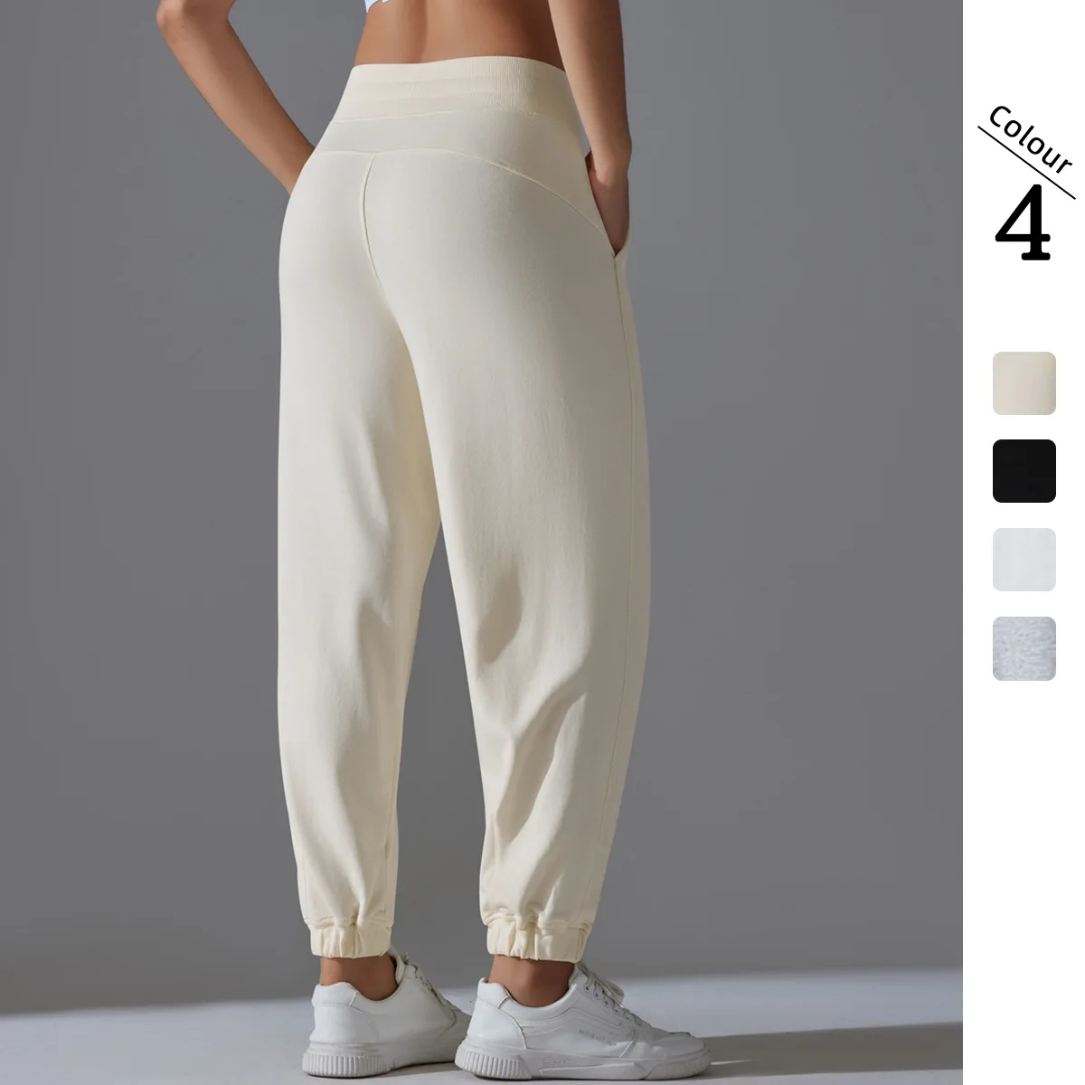 Neue Yoga-Hose mit Kordelzug, schnell trocknend, atmungsaktiv, einfarbig, Sommer-Laufhose für Damen, lockere Yoga-Hose mit Taschen