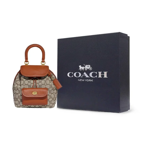 COACH Riya Fabric With Leather Backpack Medium Women's Tan CH591-B4TA7