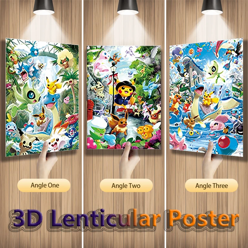 Anime Pokemon 3D Lenticulaire Poster Gengar Lapras Eevee Kom Levend met verbazingwekkende 3D Effecten Wall Art Print (Zonder Frame)