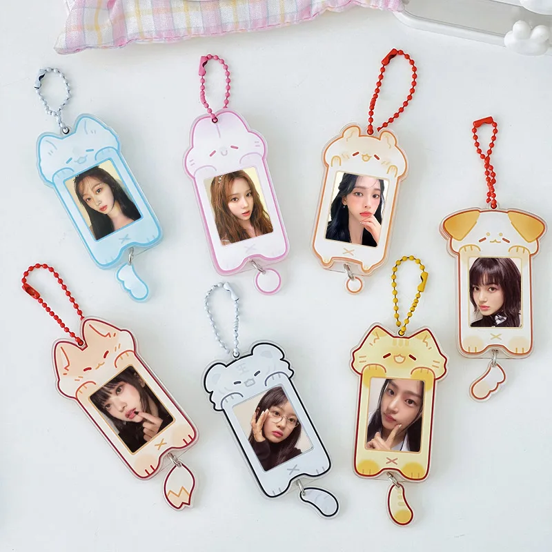 Kawaii Acrylic Idol Photocard Holder Cartoon Photocard Holder Creative Photo Cards Sleeve Hanging Picture Card Protector Pendant