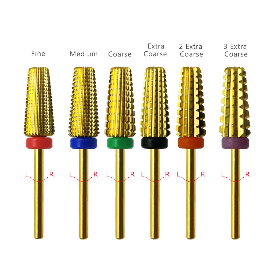 HYTOOS Gold 5 in 1 Tapered Carbide Nail Drill Bits With Cut 3/32