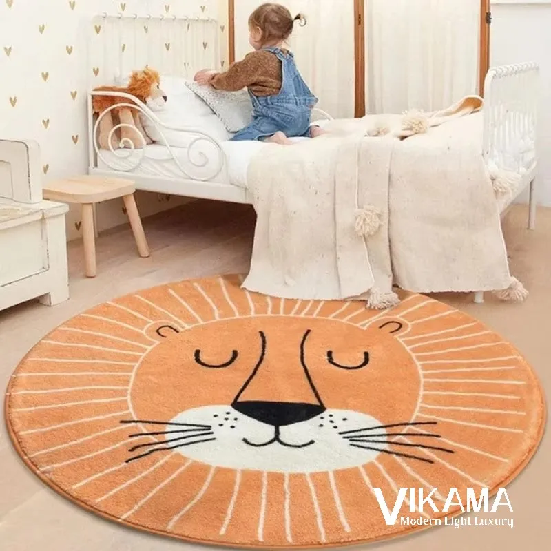 VIKmemorial-Tapis de sol rond et épais pour enfants, décoration de chambre à coucher, salon, lion de dessin animé, virus, léger, doux, luxe, 2006/anti ald