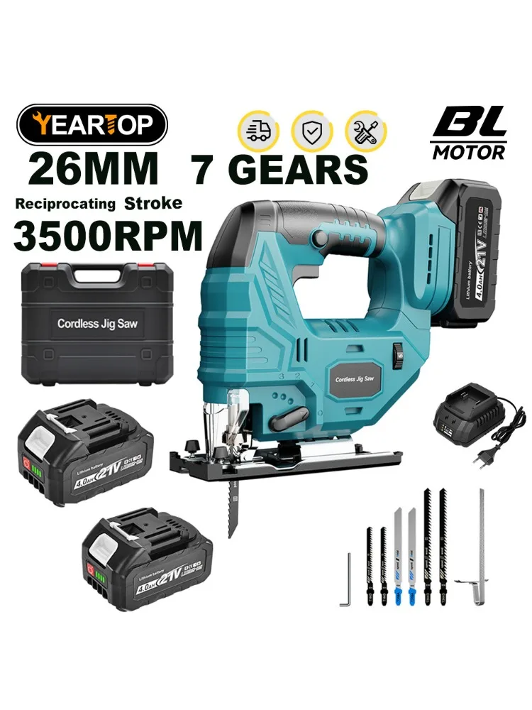 YEARTOP 7 Speed ​​Borstelloze Elektrische Decoupeerzaag 26mm Draagbare Draadloze Decoupeerzaag Hout Snijden Houtbewerking Tool Voor Makita 18V Batterij Y - afbeelding 2