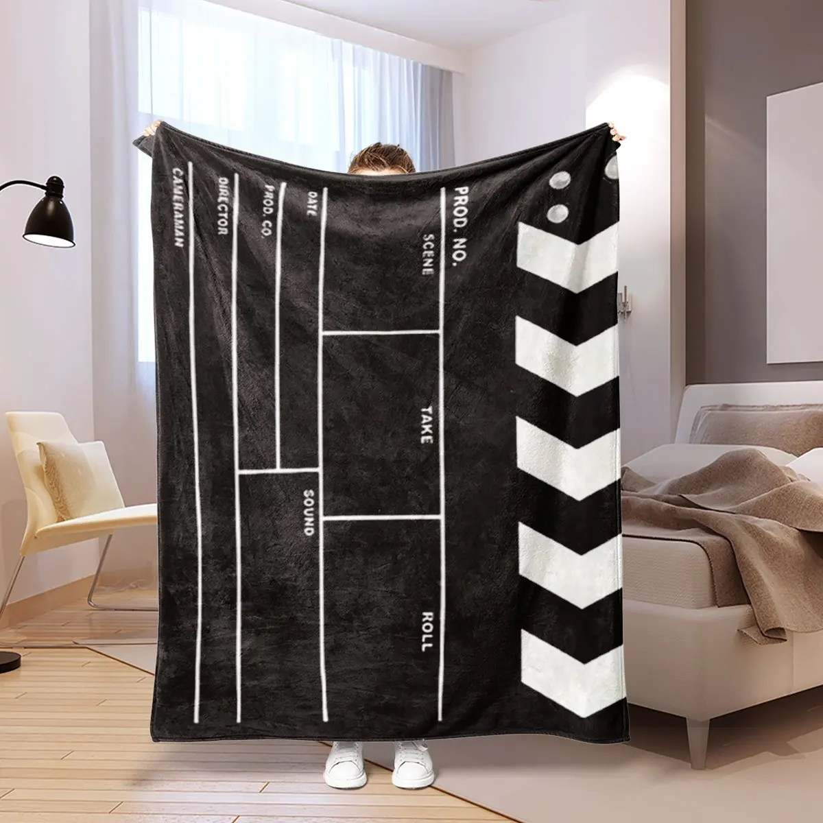 Vintage Movie Clapperboard Decke – Schwarz-Weiß-Flanell |   Weich, leicht |   Ganzjährig |   Dekor & Geschenk