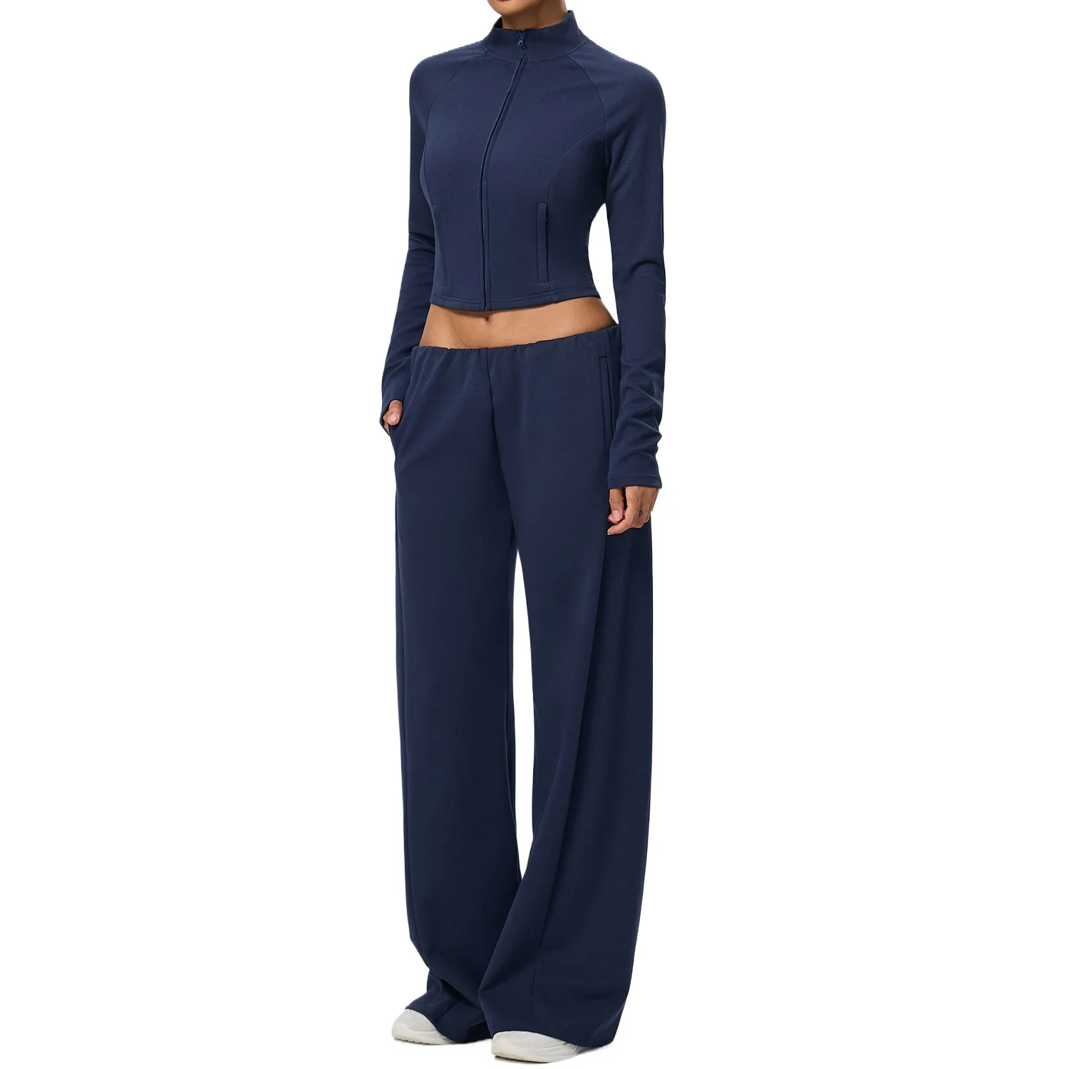 Pers LOGO custom women's autumn and winter warm sports slim-fitting long-sleeved high-waisted wide-leg pants two-piece set