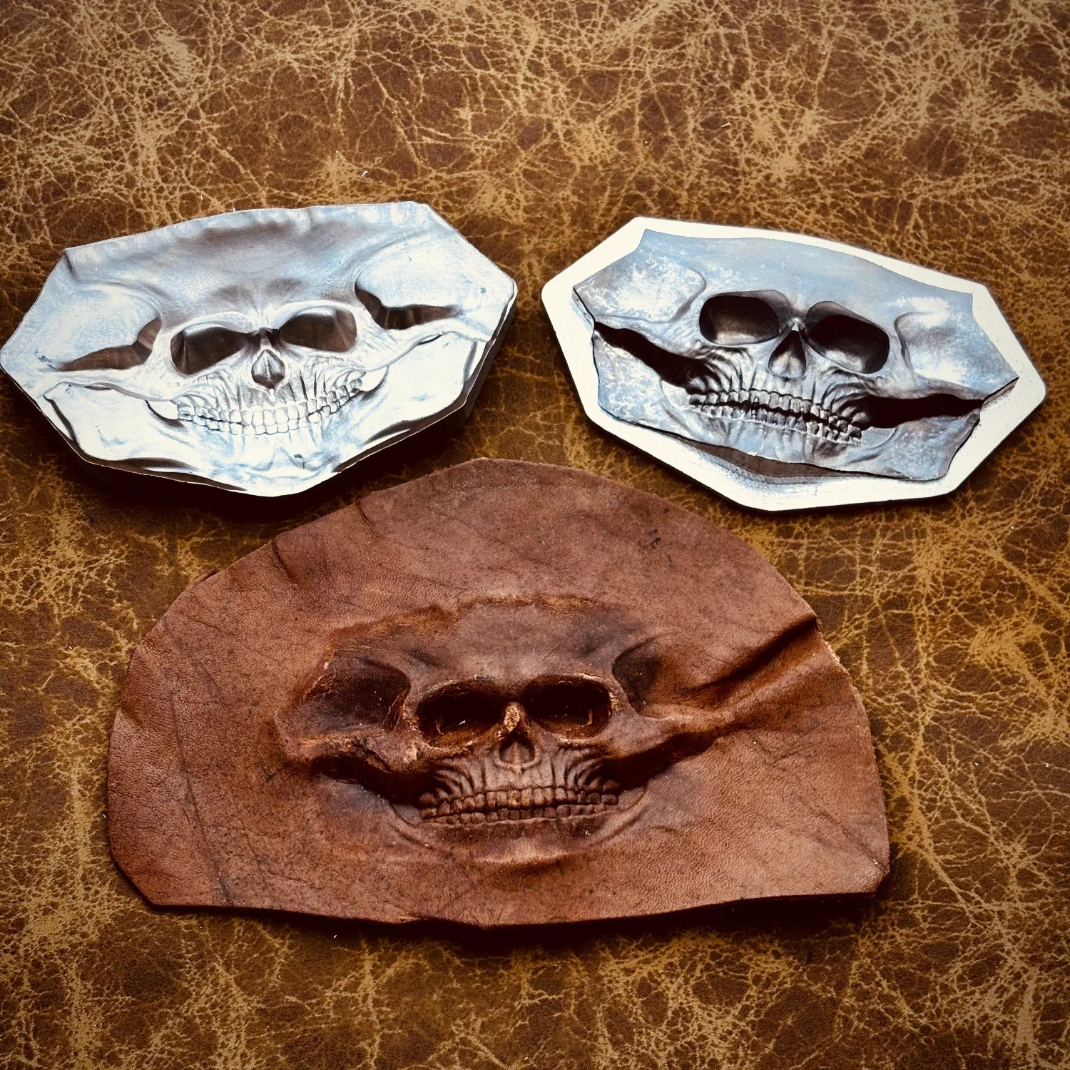 3D Skull Face Design Leather Embossing Mold Metal Stamps Aluminum Alloy Shaping Molds Carving Tools Leather Craft DIY Stamper