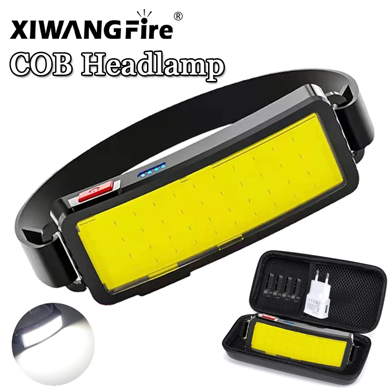 Powerful COB LED Headlamp USB C Rechargeable Head Flashlight Built-in Battery Outdoor Fishing Camping Lantern Waterproof Torch