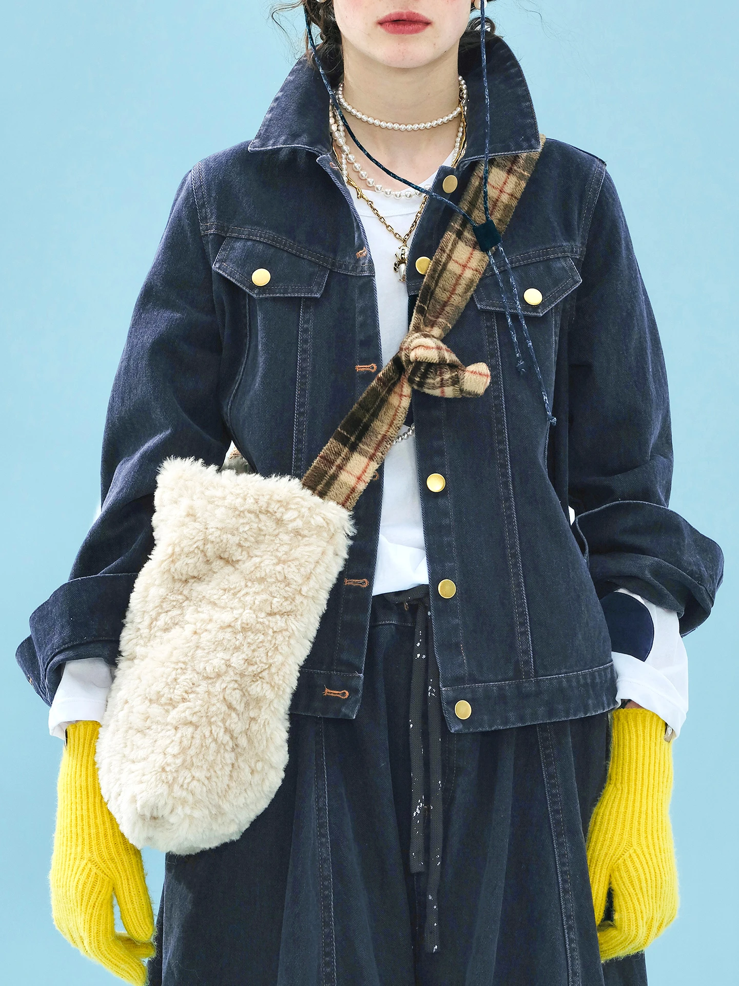 

imakokoni 2025 autumn pure cotton washed casual lapel long-sleeve Vintage deep blue denim jacket 255207