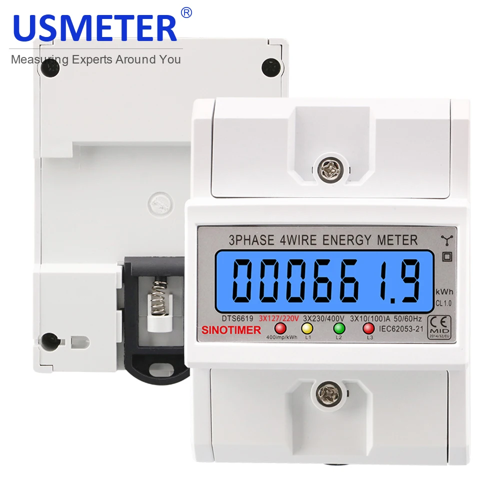 New 3 Phase 4 Wire Din Rail Energy Meter Power Consumption Monitor kWh Meter Wattmeter Bivolt 3*127/220V 3*230/400V 50/60HZ 100A