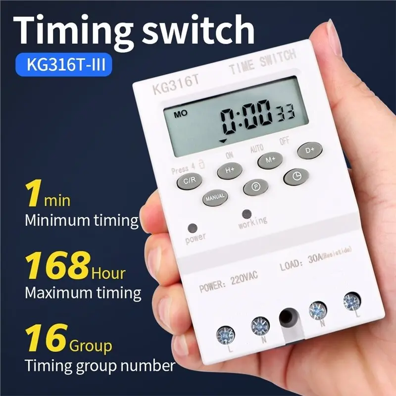 TFORU-KG316T Automatic Electronic Timer 220VAC 30A Digital Timer Switch Programmable Relay KG316T-III 168 Hours Time Control