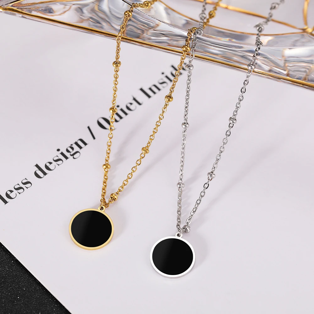 Stainless Steel Necklaces Disc Circle Pendants Choker Luxury Chains Fashion Necklace For Women Jewelry Wedding Party Gifts