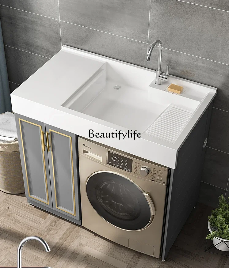 Small Apartment Balcony Washing Machine Cabinet Combination Inter-Platform Basin Quartz Stone Wash Wardrobe Customization