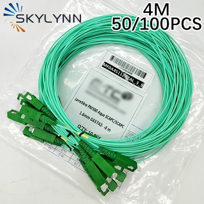 50pcs-100pcs-4m-sc-apc-sc-apc-single-mode-g657a2-simplex-16mm-fiber-optic-patch-cord-aqua-lszh-factory-oem-brand