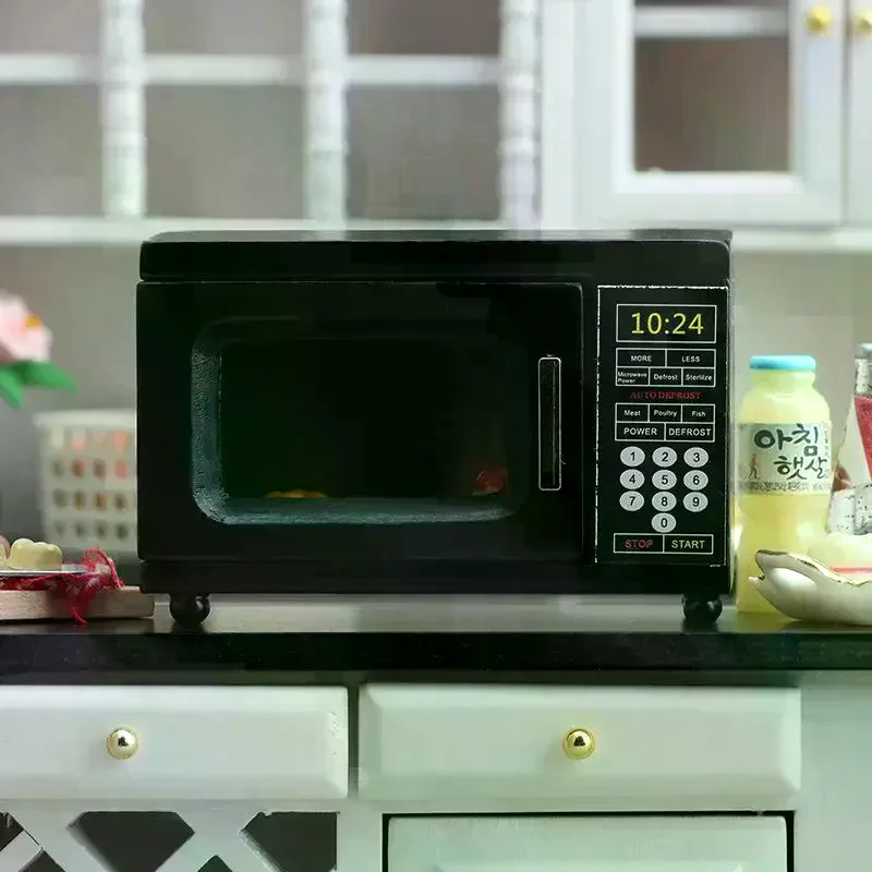 1:12 casa de bonecas em miniatura preta forno de micro-ondas móveis modelo de casa decoração brinquedo acessórios para casa de boneca