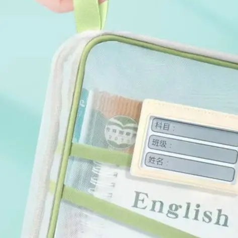 A4 Zipper File Bag 3-Layer Mesh Organizer Transparent File Pouch with Handle School Office Travel