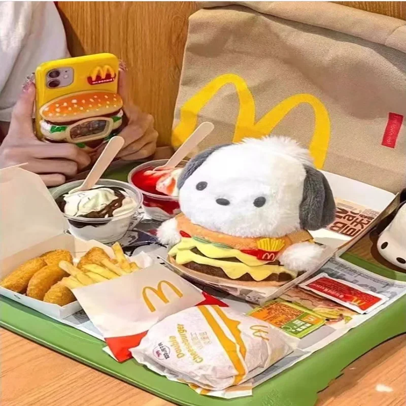 Kawaii Sanrio Pochacco Big Mac Bag,Hamburger Messenger Bag Cute Anime Soft School Pendant Plush Doll Toy