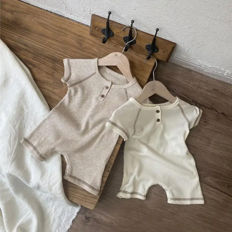 

2026 Summer New Baby Short Sleeve Romper Solid Simple Infant boy Girl thin Breathable Jumpsuit Newborn Cotton Clothes 0-24M