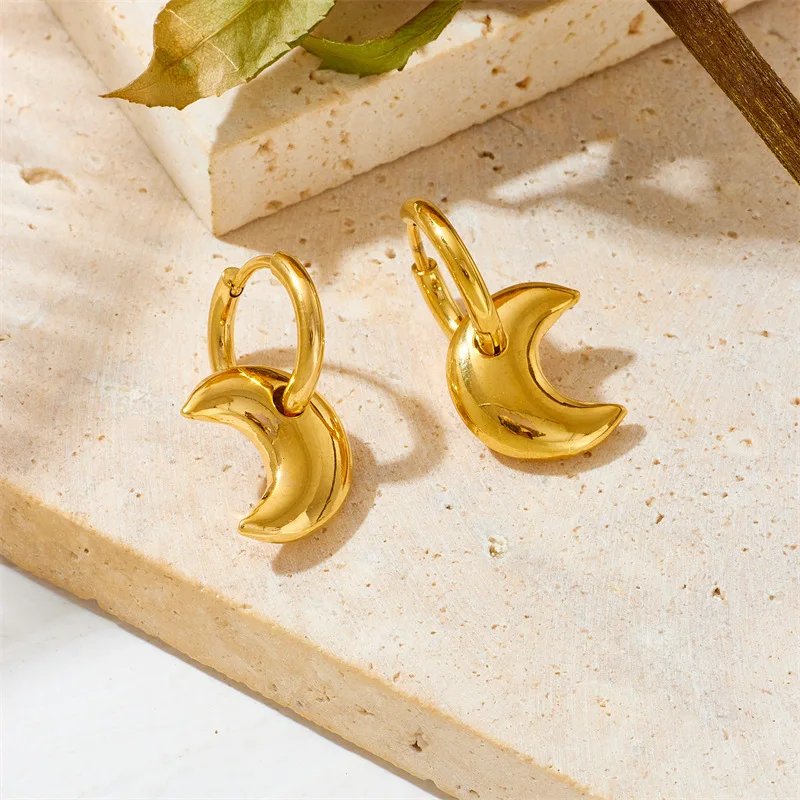 Tarnish Free Chunky Fashion 18k Gold Color Silver Plated Sunflower Star Heart Hoop Stainless Steel Earrings Women