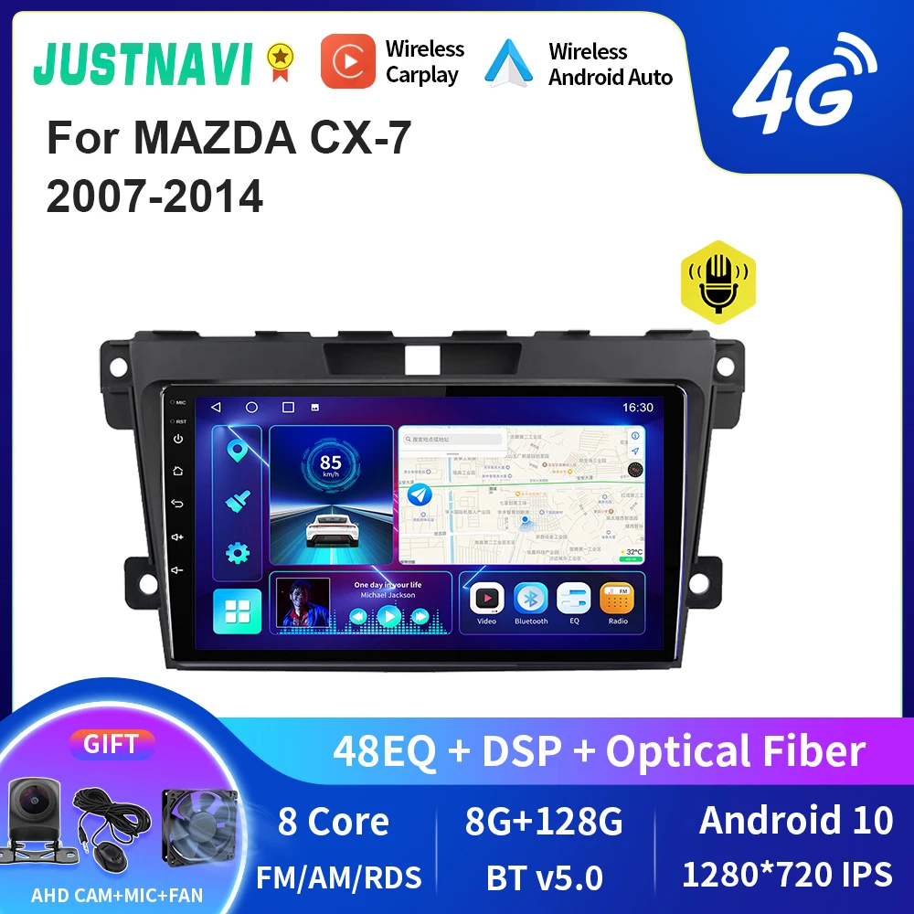 

JUSTNAVI QT10 Wireless CarPlay Android Auto Radio For MAZDA CX-7 2007-2014 Stereo Car Multimedia Video Player GPS DVD