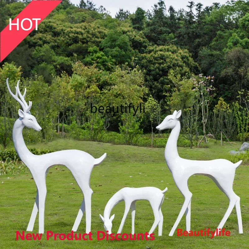 

A76 Outdoor Garden Landscape Geometric Abstract Deer FRP Sika Deer Sculpture Real Estate Animal Decoration Sketch Ornaments