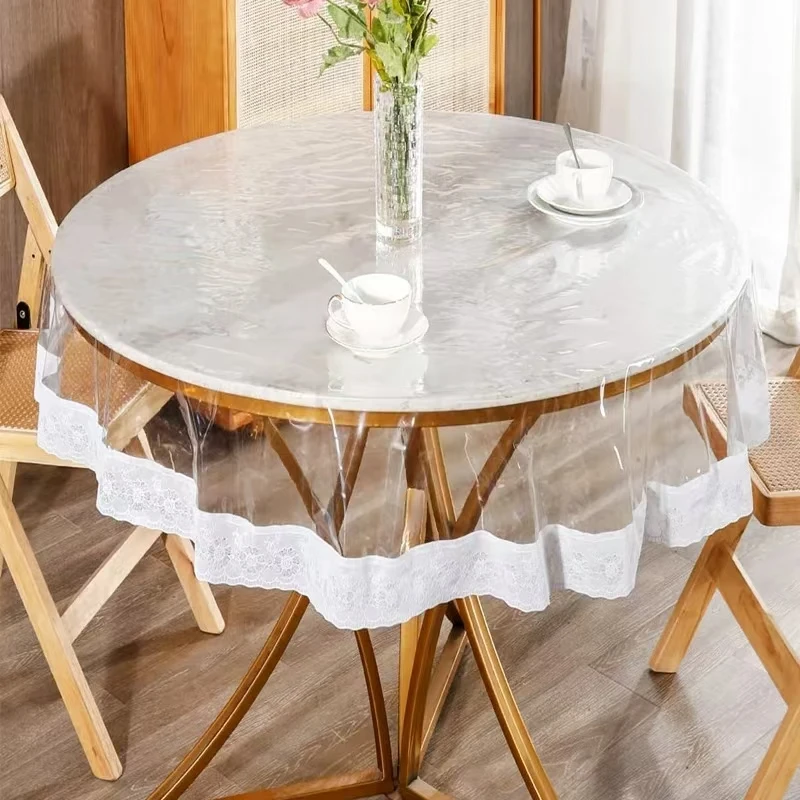 Elegant Round Tablecloth - PEVA with Surface, Odorless with Elegant Sewn Edges for Kitchen & Dining Decor, Thickness 0.13mm