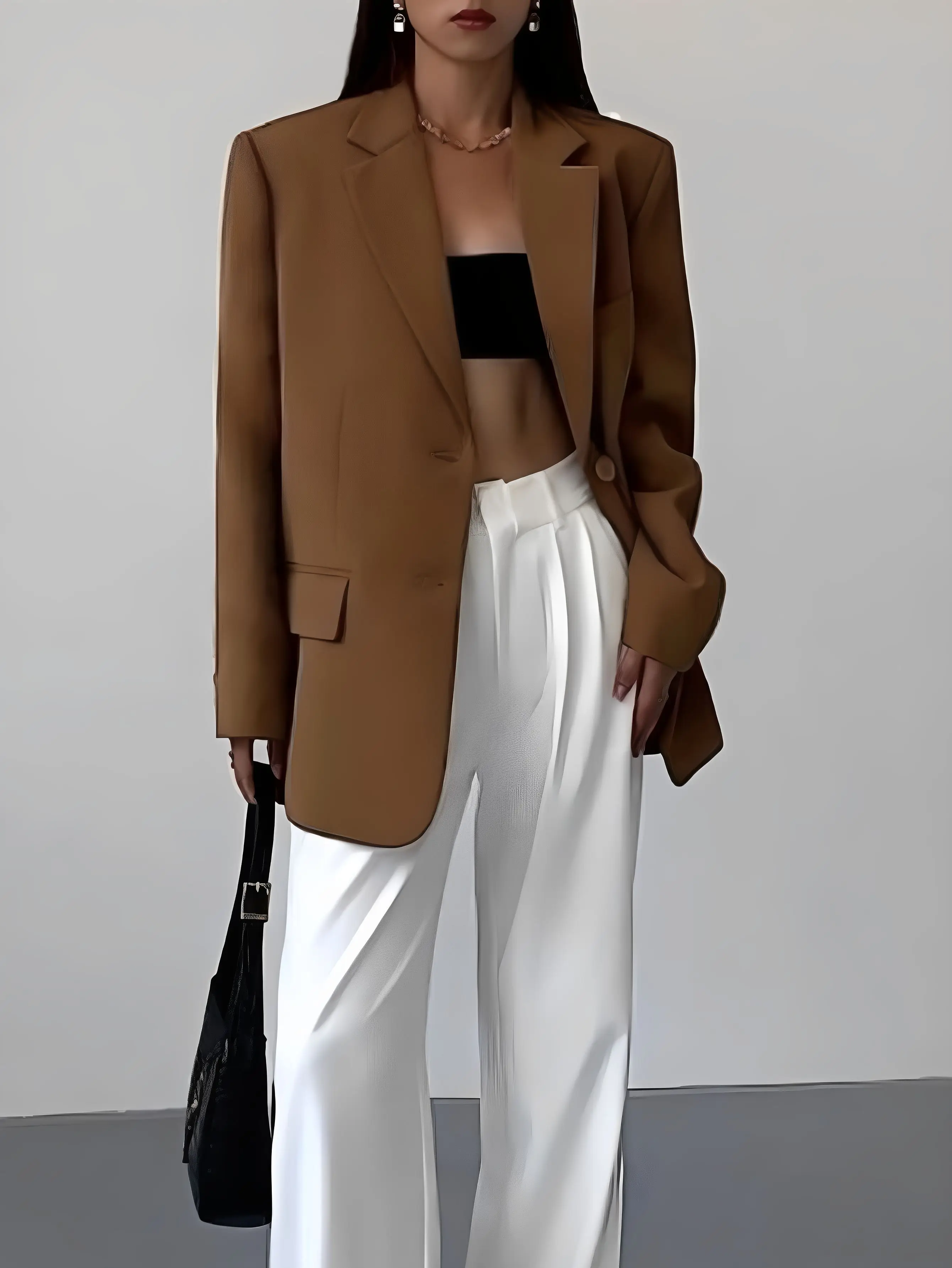 Women's Autumn Blazer K-Fashion Long Sleeve Lapel Slim Fit Office Lady Style Plain Top for Business Casual Wear