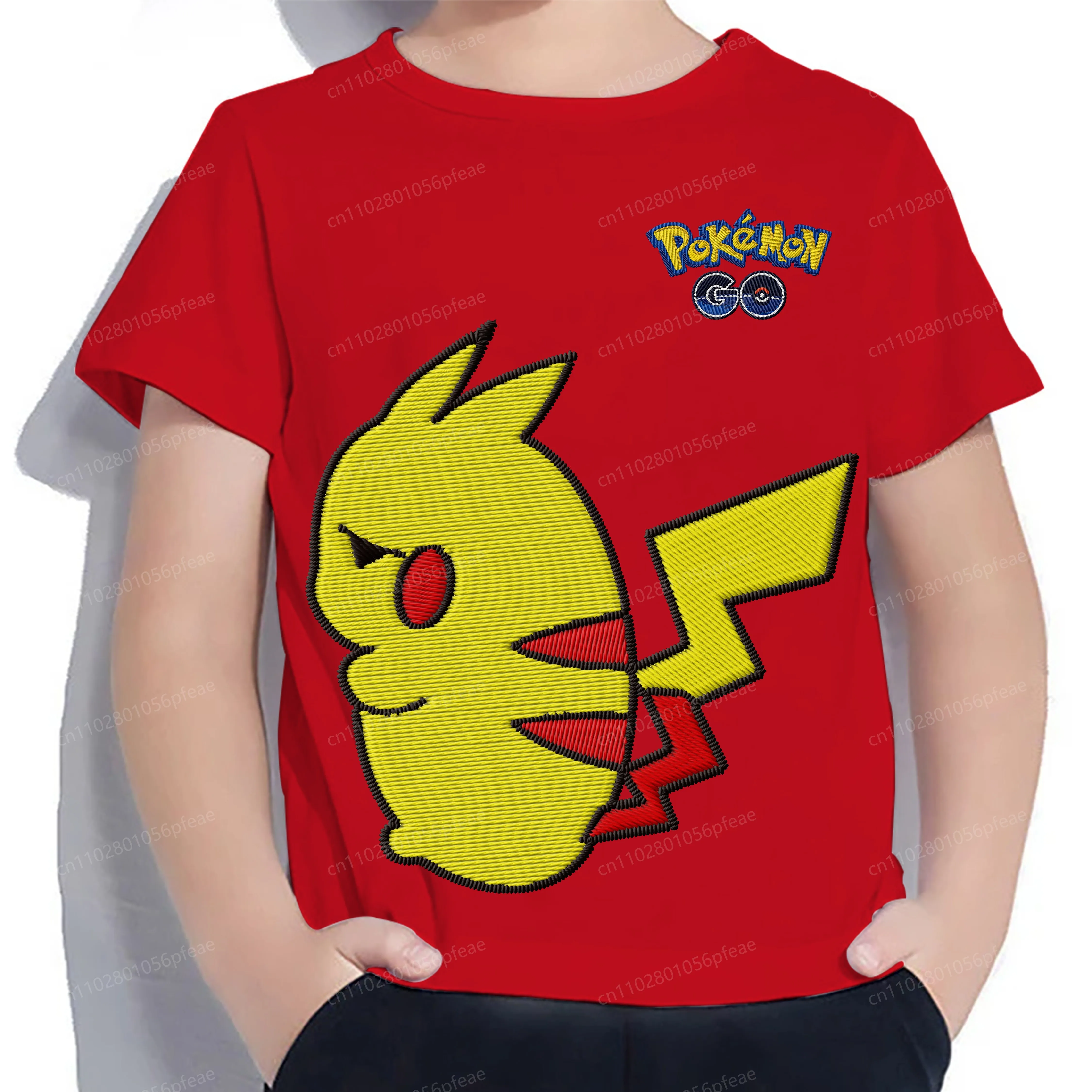 

Embroidery Pikachu Has a Tactile Sensation 2025 Kids Clothes Top Children Summer 3D Printing Boy Crew Neck Pure Cotton T-shirt