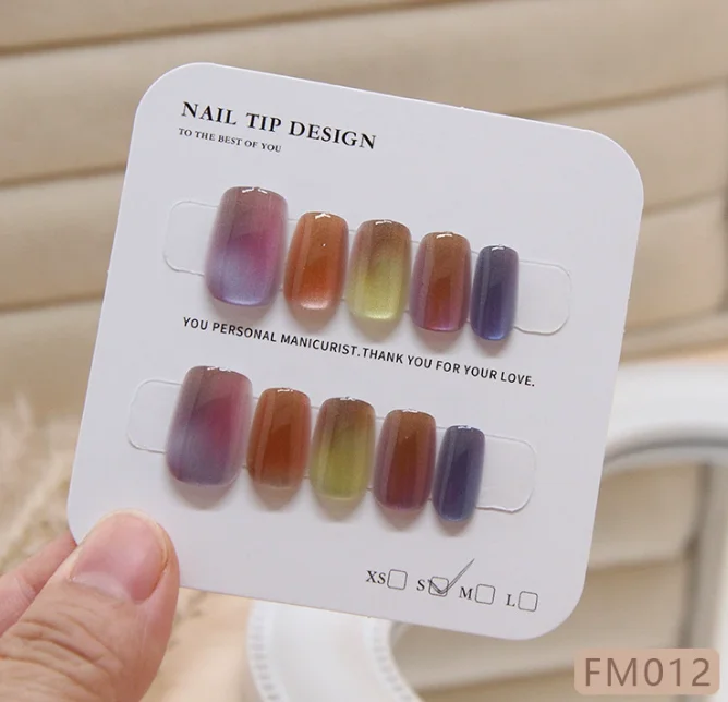 10 Pcs Women Fashion Chic Multicolor Cat Eye Spring Wear on Nail Patch Detachable Nail Patch Dyeing Nail Patch Clear Nail Patch