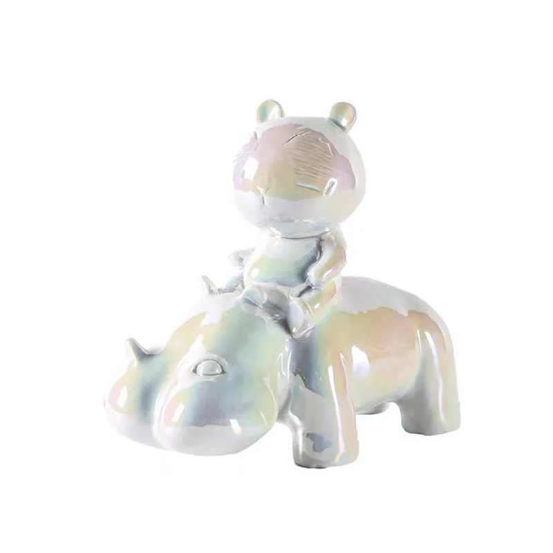 Simple cartoon animal hippo bear fun play ceramic ornament