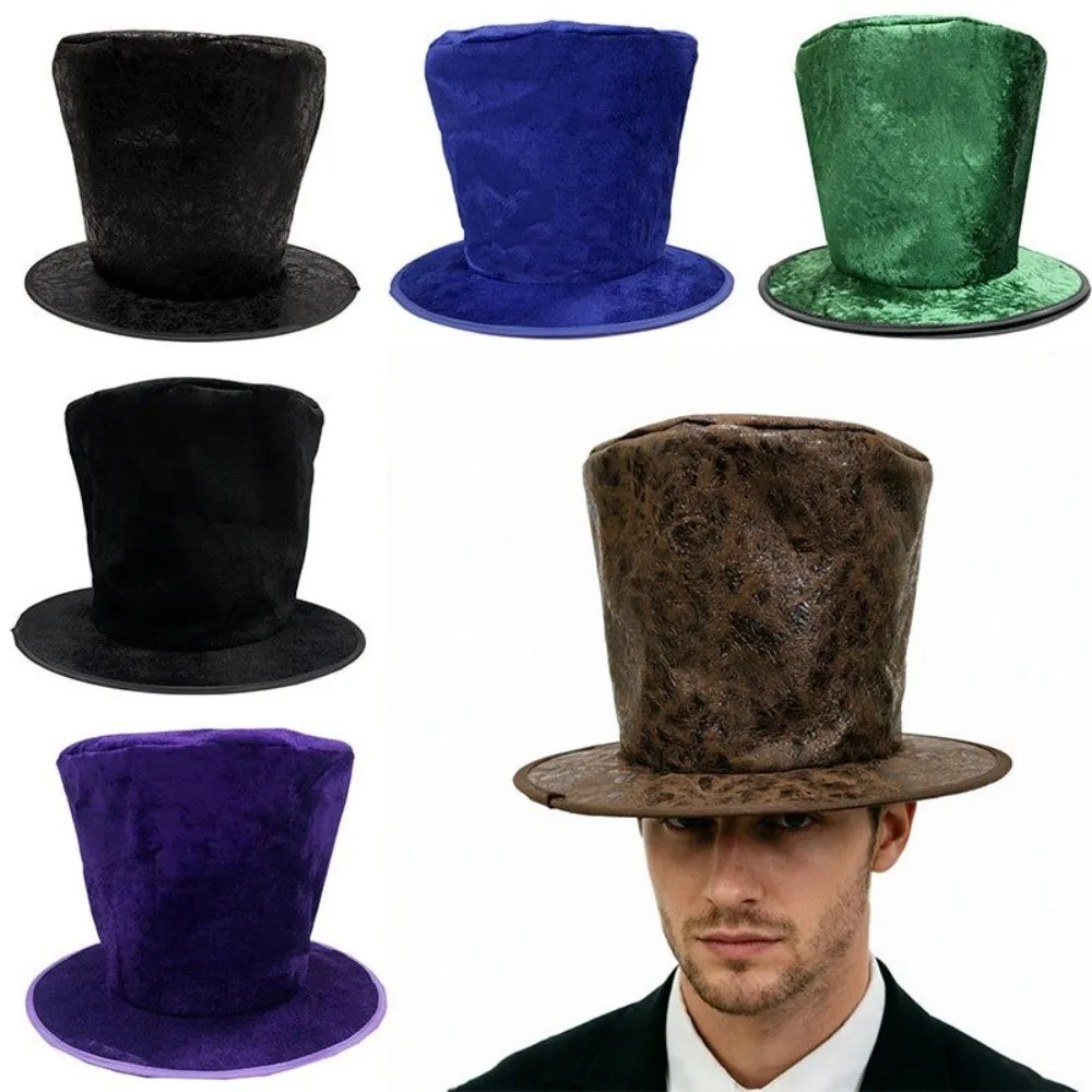 Extra Tall Halloween Top Hat Soft Velvet Flat Top Magician Hat Women Men Gentleman Performance Stage Performance Hat