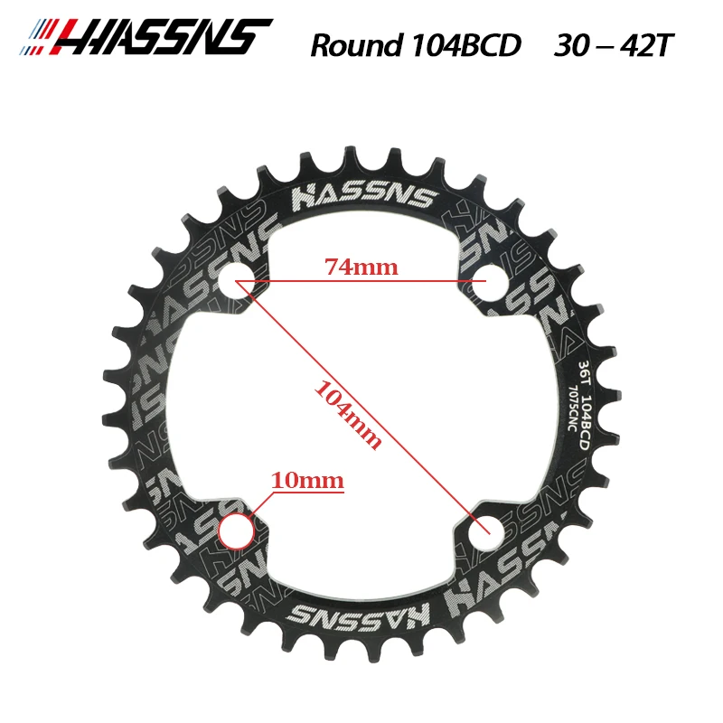 HASSNS-platos y bielas para bicicleta de montaña, platos y bielas redondos ovalados, dientes anchos y estrechos, Rotor de bicicleta, 104BCD,