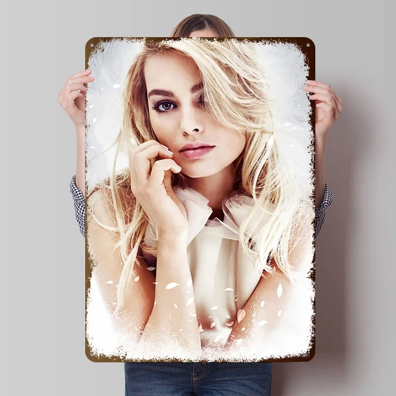 Margot Robbie Porträt-Druckposter, personalisierte Retro-Wandkunst, Vintage-Metallschilder zur Dekoration, Wohndeko-Artikel, Hausraumdekoration