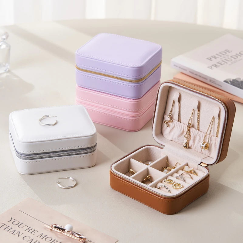 

PU Leather Simple Jewelry Box, Creative Portable Organizer For Earrings, Studs & Rings, Mini Jewelry Case