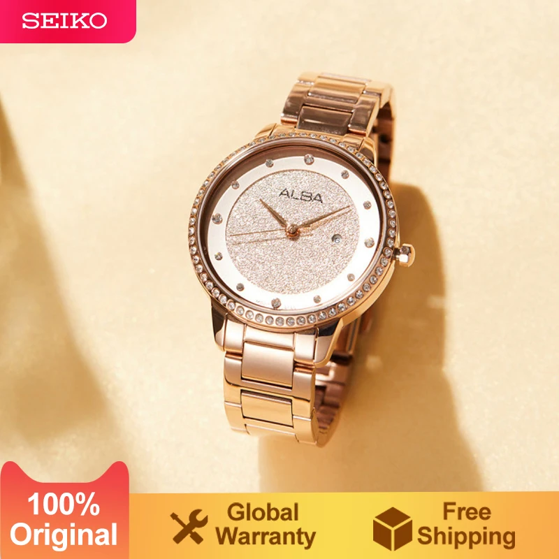 SEIKO Alba Original  Quartz Watch For Women 3Bar Waterproof Small Diamond Metal Strap Fashion Ladies Watches