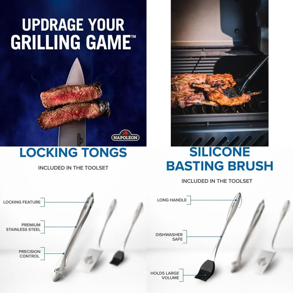 

Набор инструментов для барбекю из 3 предметов из нержавеющей стали — высококачественные аксессуары для гриля с щипцами, лопаткой и щеткой