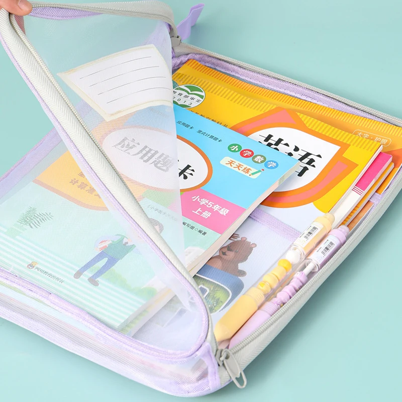A4 Double-layer Mesh Zipper Bag Large Capacity Stationery Storage Bag Organizer Folders School Office Supplies Stationary Bag