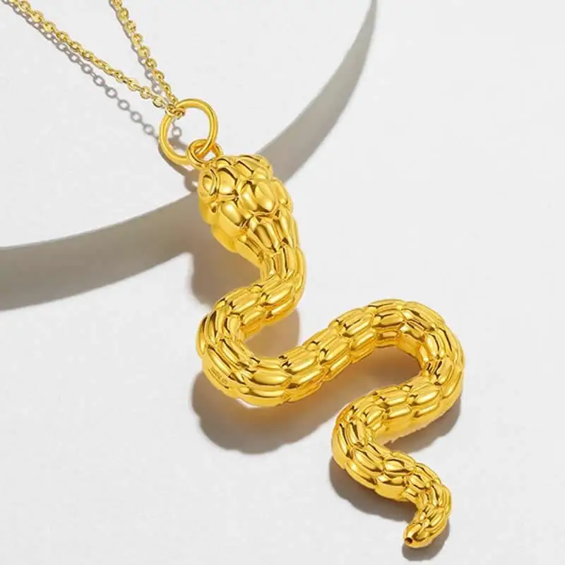 New Arrival 24K Yellow Gold Pendant 3D 999 Gold Snake Pendant For Women