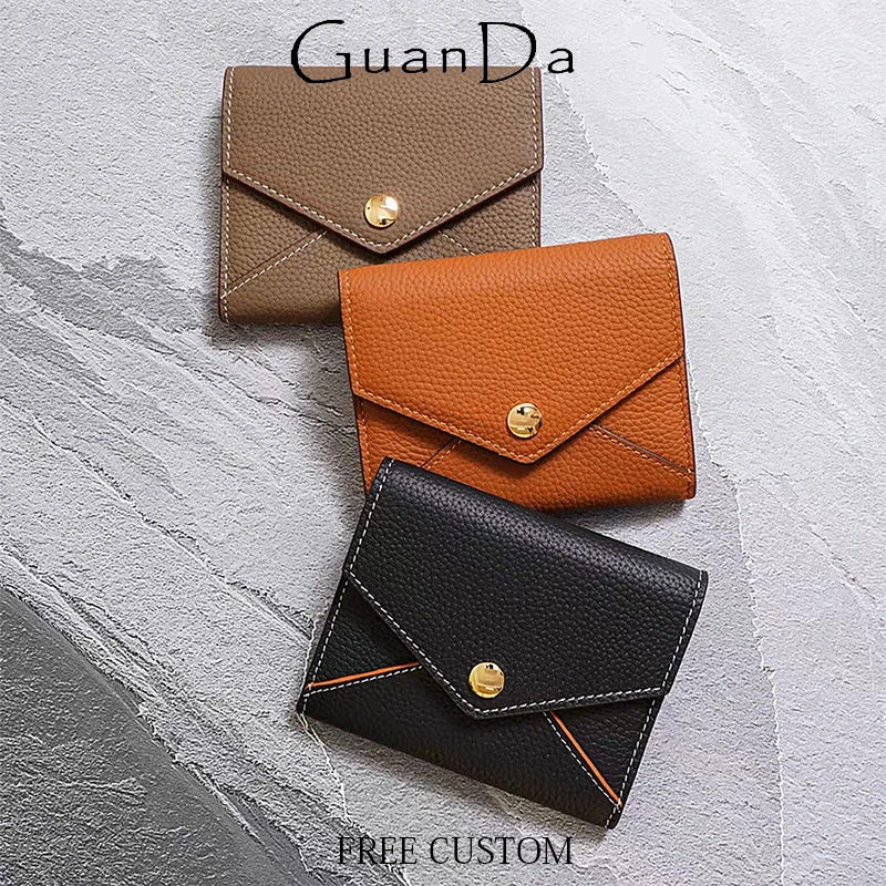 

Luxury Design Woman Short Wallet Genuine Leather Multi function Card Holder Lady Fashion Coin Purse Envelope Card Bag Gift