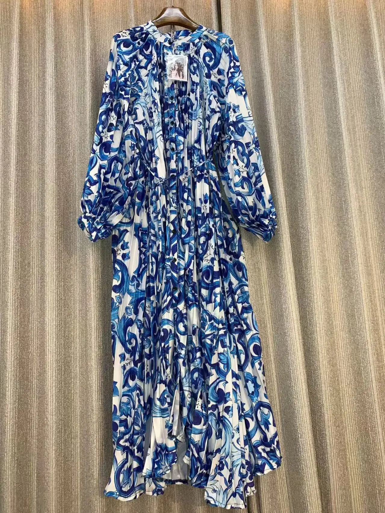 NEW Womens Dresses Temperament For Long Sleeves O Neck Single Breasted Print Party A-line Dress Elegant Vintage Chic Vestidos