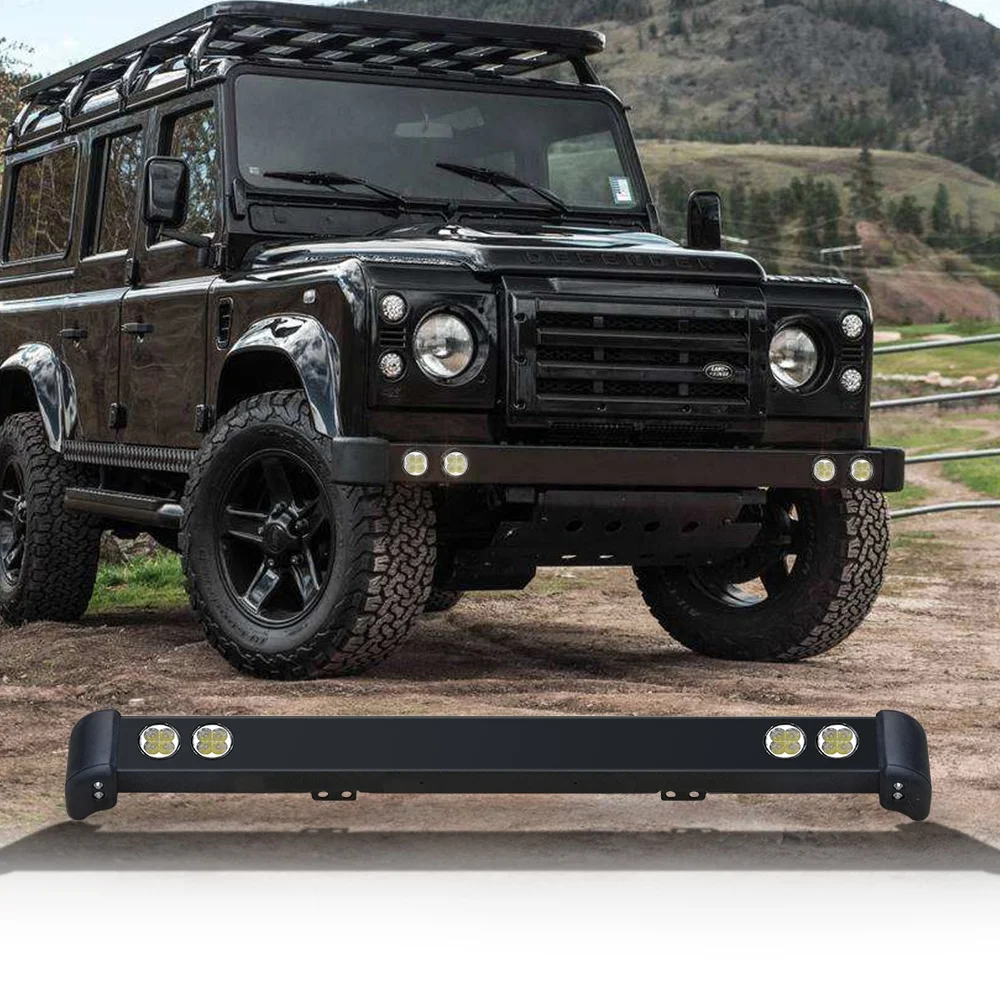 

STEEL FRONT BUMPER LED DRL & SPOT LIGHTS & RUBBER COVERS For LAND ROVER DEFENDER 90 110