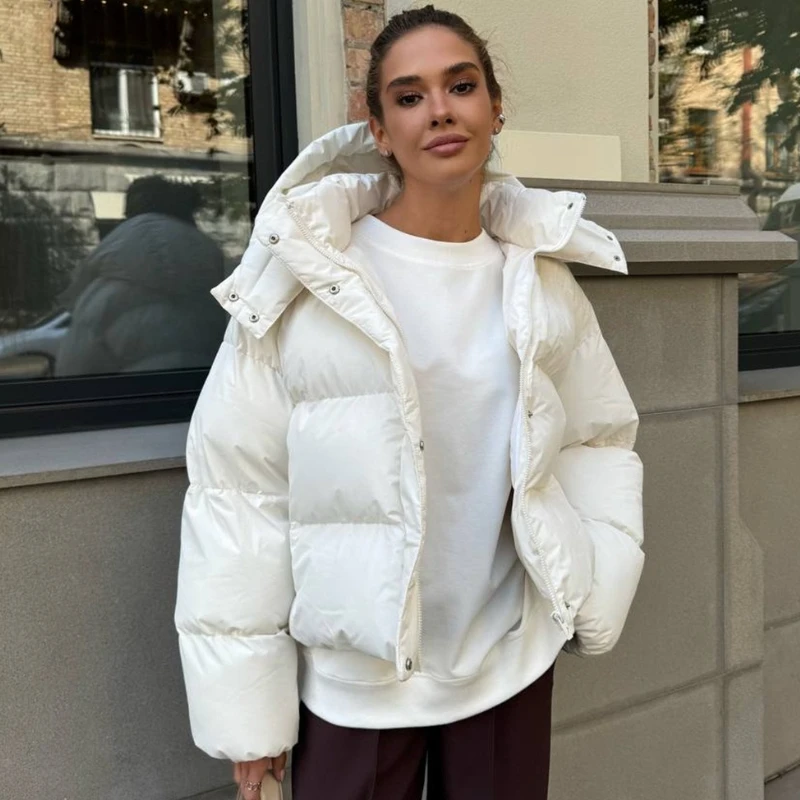 Tornova 2025 شتاء جديد سستة مقنعين ملابس قطنية معطف المرأة موضة جيب غير رسمي فضفاض طويل الأكمام الترفيه سترة قطن #4