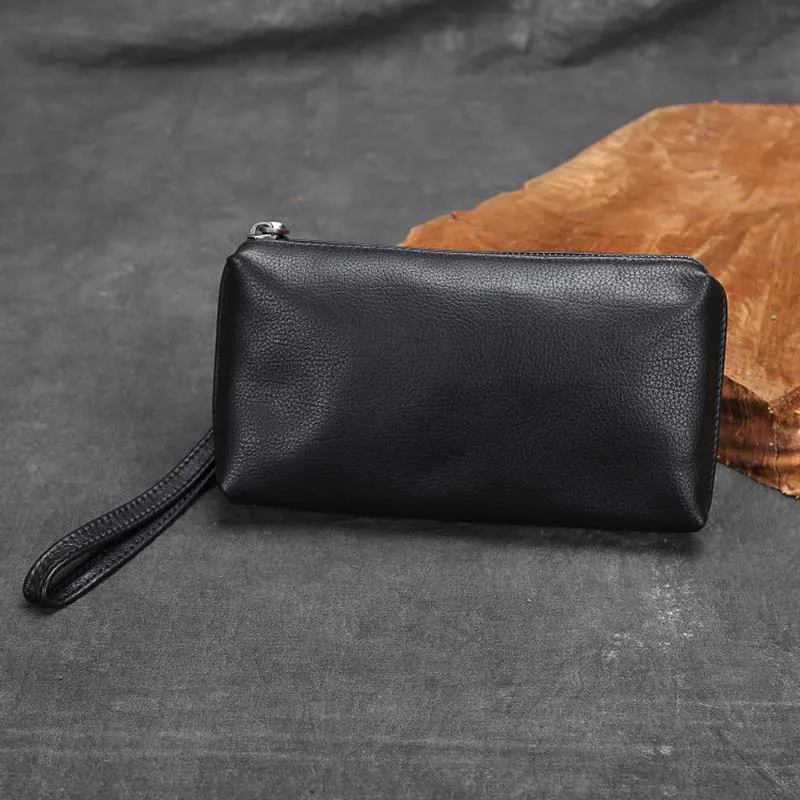 Luufan Crazy Horse Leather Men Clutch Wallet Soft Cow Leather Black Card Holders Zipper Long Wallet Women Man Hand Phone Purse