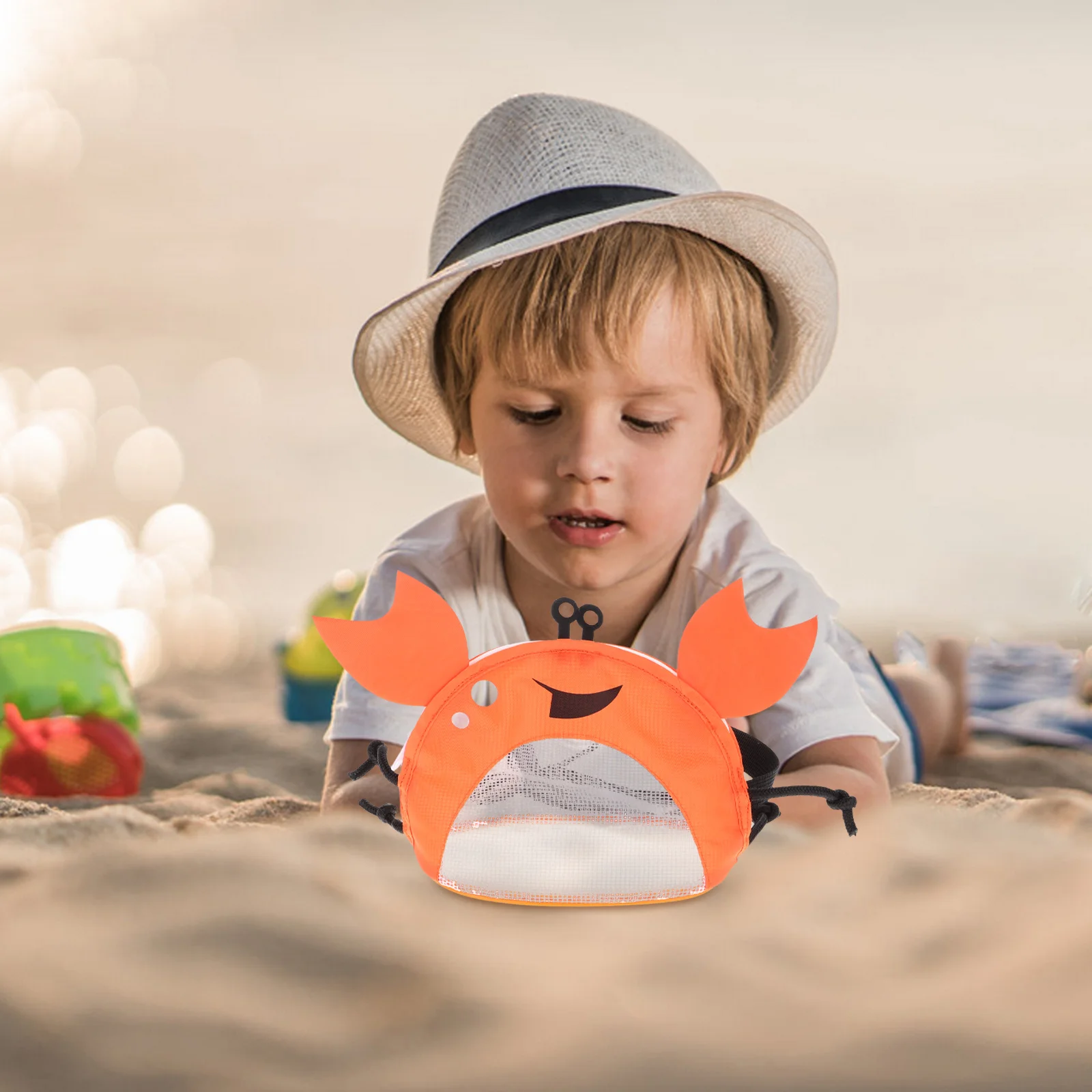 Creative Crab Design Mesh Beach Bag Large Capacity Beach Shell Storage Sand Sifter for Kids Double End Bag Sand Sifter