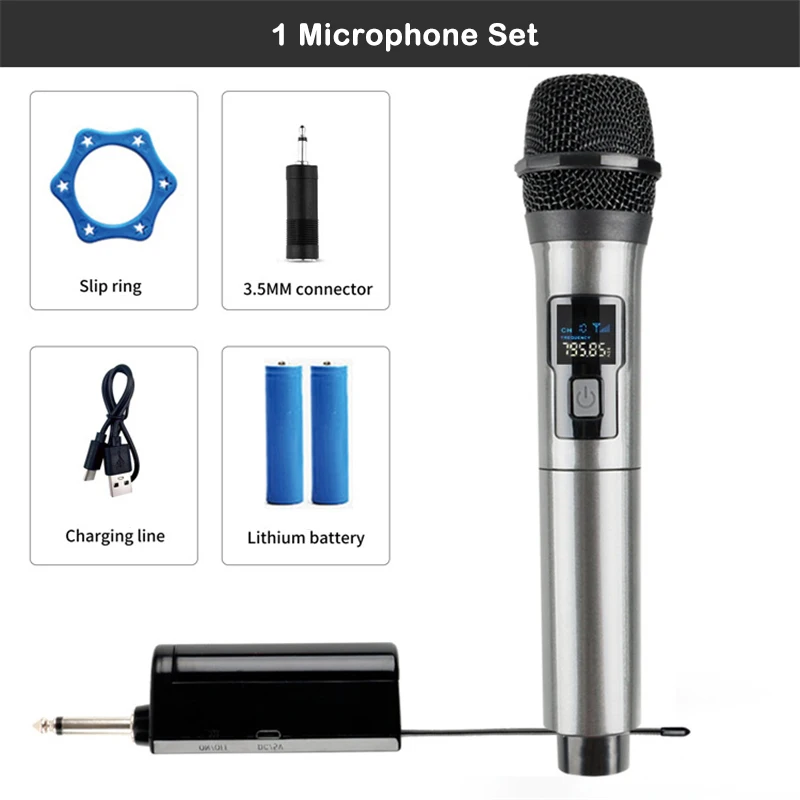 UHF Wireless Dual Handheld Dynamic Microphone Karaoke Microphone with Rechargeable Receiver for Wedding Party Speech Church Club