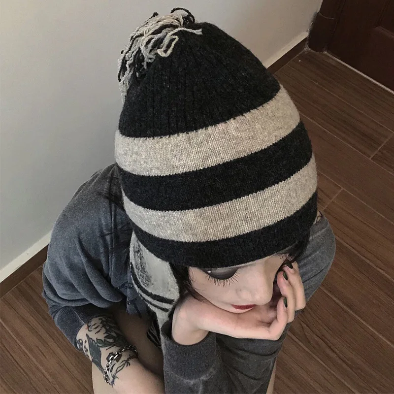 Anime Winter Long Tied Rope Beanies Cap Oosaki Shinichi Nana Outdoor Warm Winter Hat For Women Streetwear Party Funny Bonnet